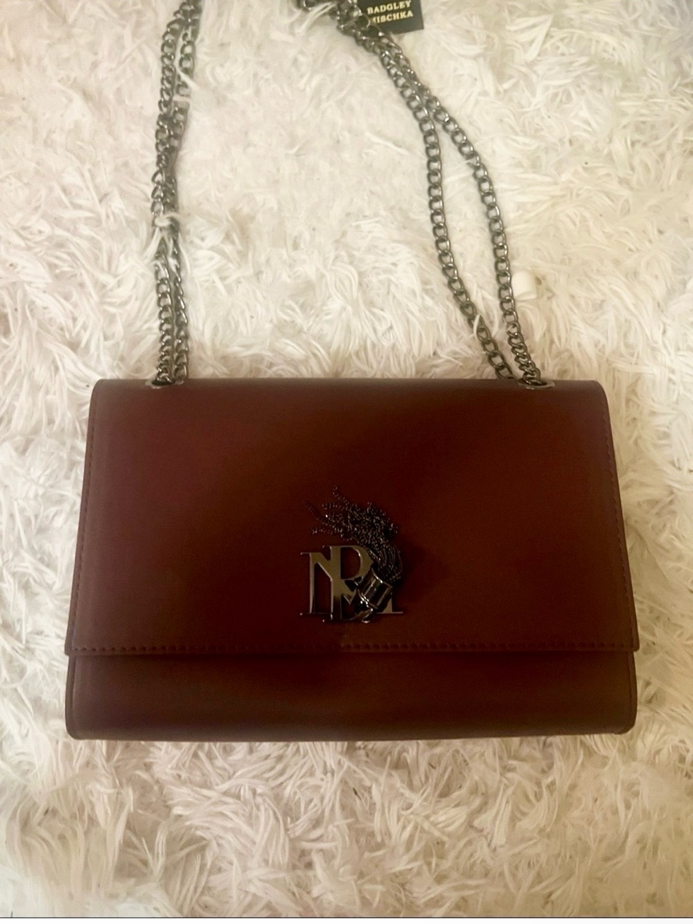 Badgley Mischka Metal Fringe Crossbody in Wine